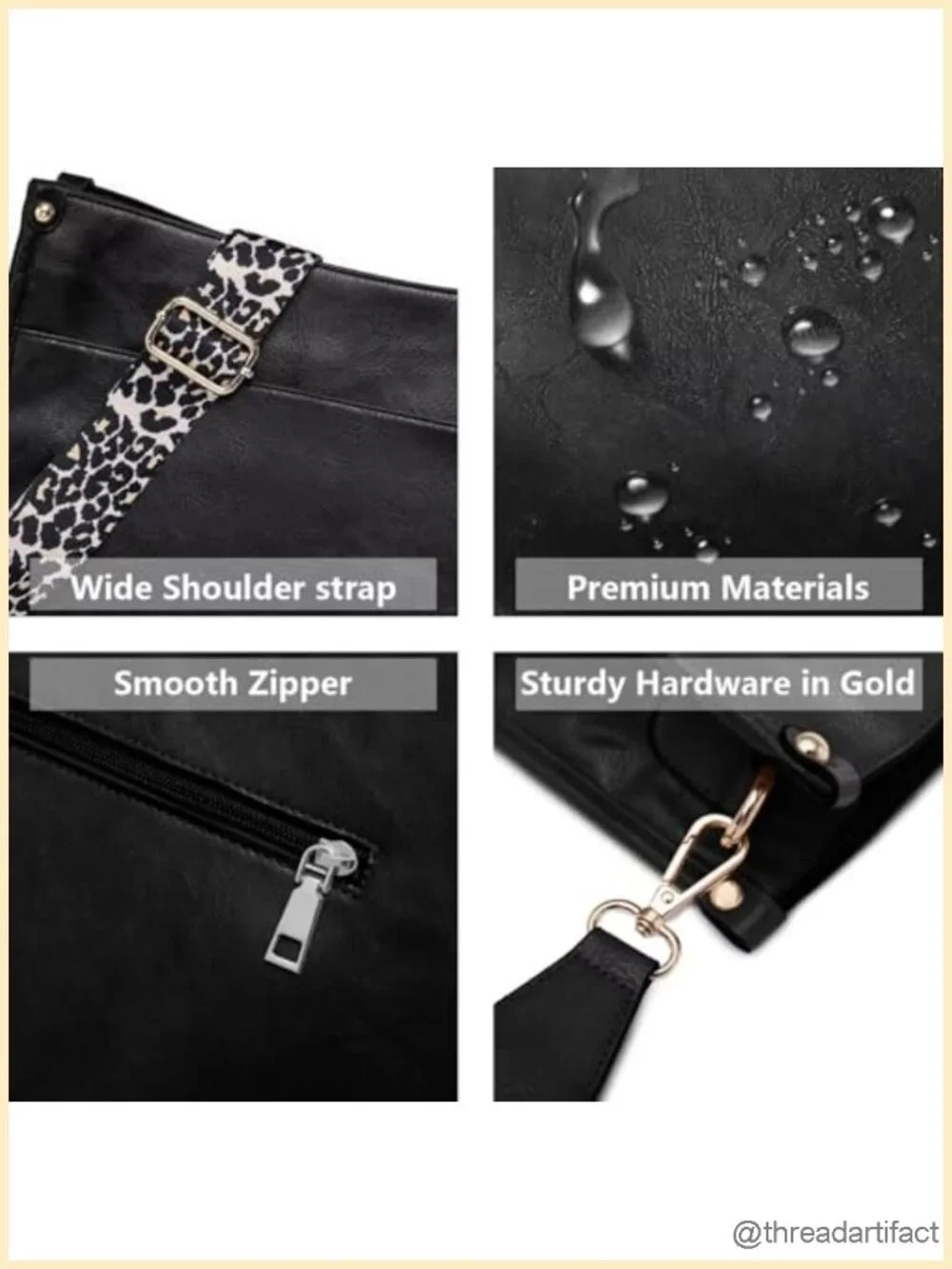 Vegan Leather Crossbody Bag with 2 Guitar Straps, Zip Pockets, Shoulder Bag